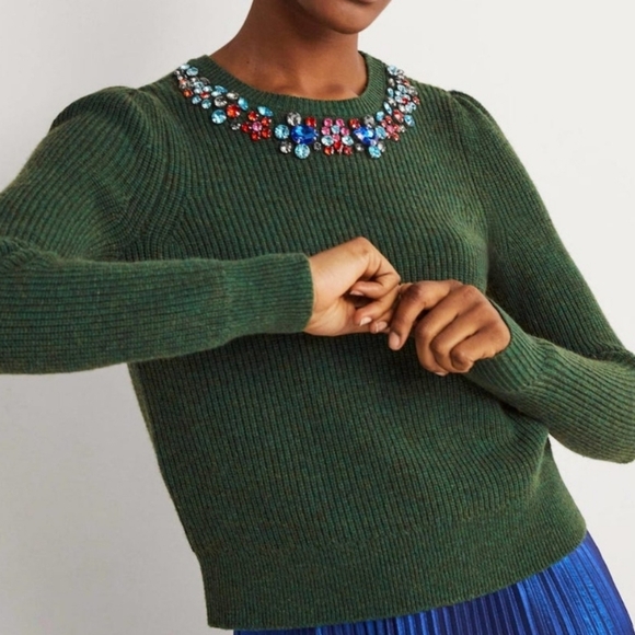 Boden Sweaters - Boden Embellished Party Wool & Alpaca-blend Sweater In Green Size 6 Small